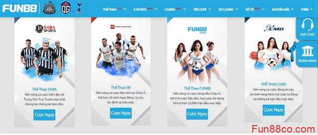 Hàng loạt sảnh chơi tại trang web Fun88 mang đến cơ hội giải trí tuyệt vời